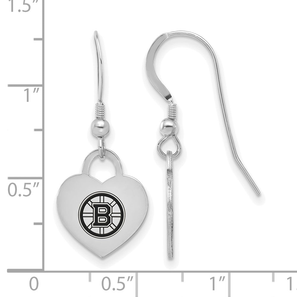 Alternate view of the Sterling Silver NHL Boston Bruins Enamel Heart Dangle Earrings by The Black Bow Jewelry Co.