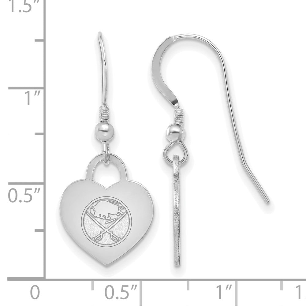 Alternate view of the Sterling Silver NHL Buffalo Sabres Heart Dangle Earrings by The Black Bow Jewelry Co.