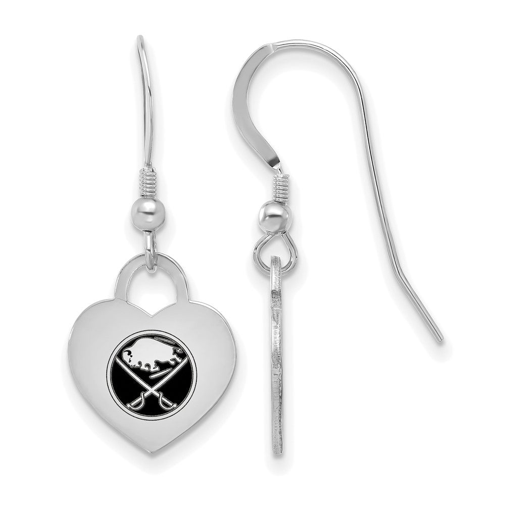 Sterling Silver NHL Buffalo Sabres Enamel Heart Dangle Earrings, Item E19085 by The Black Bow Jewelry Co.