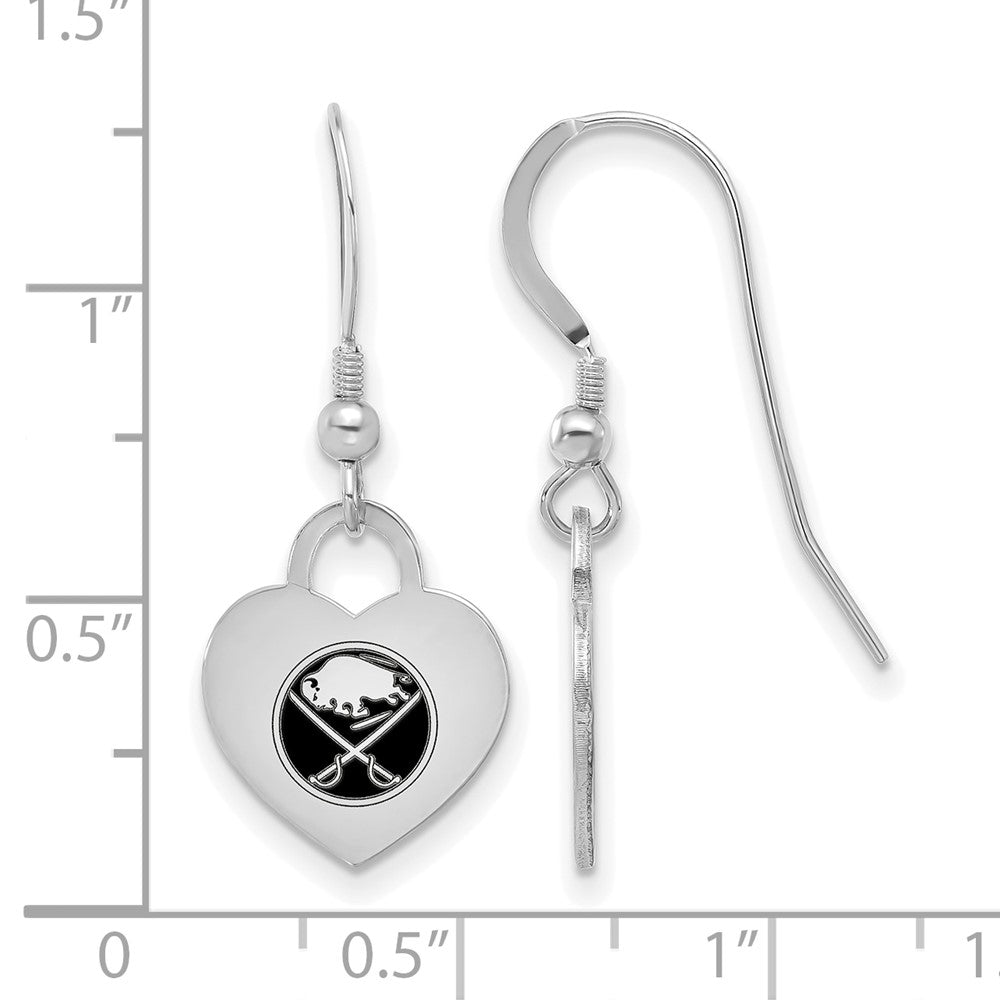 Alternate view of the Sterling Silver NHL Buffalo Sabres Enamel Heart Dangle Earrings by The Black Bow Jewelry Co.