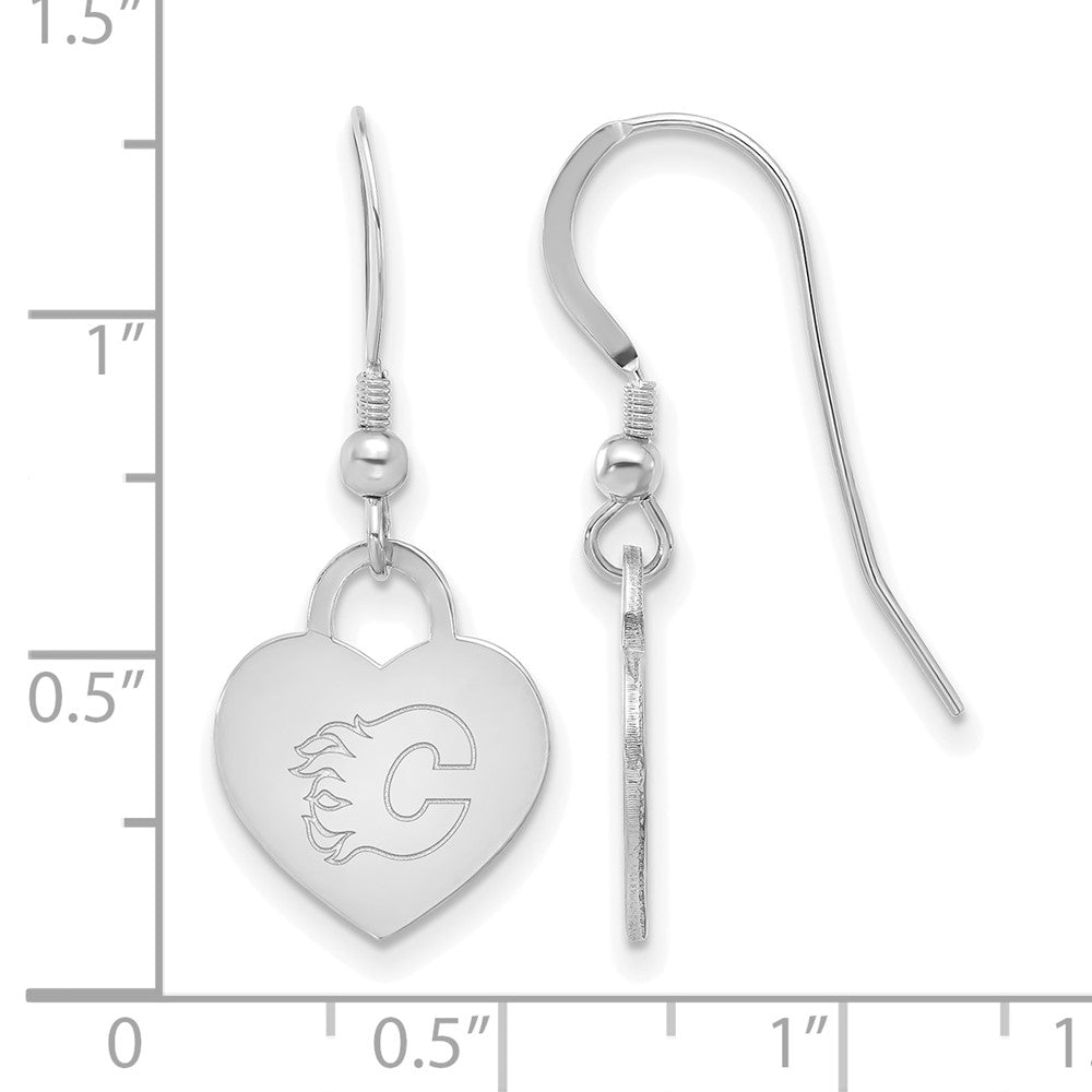 Alternate view of the Sterling Silver NHL Calgary Flames Heart Dangle Earrings by The Black Bow Jewelry Co.