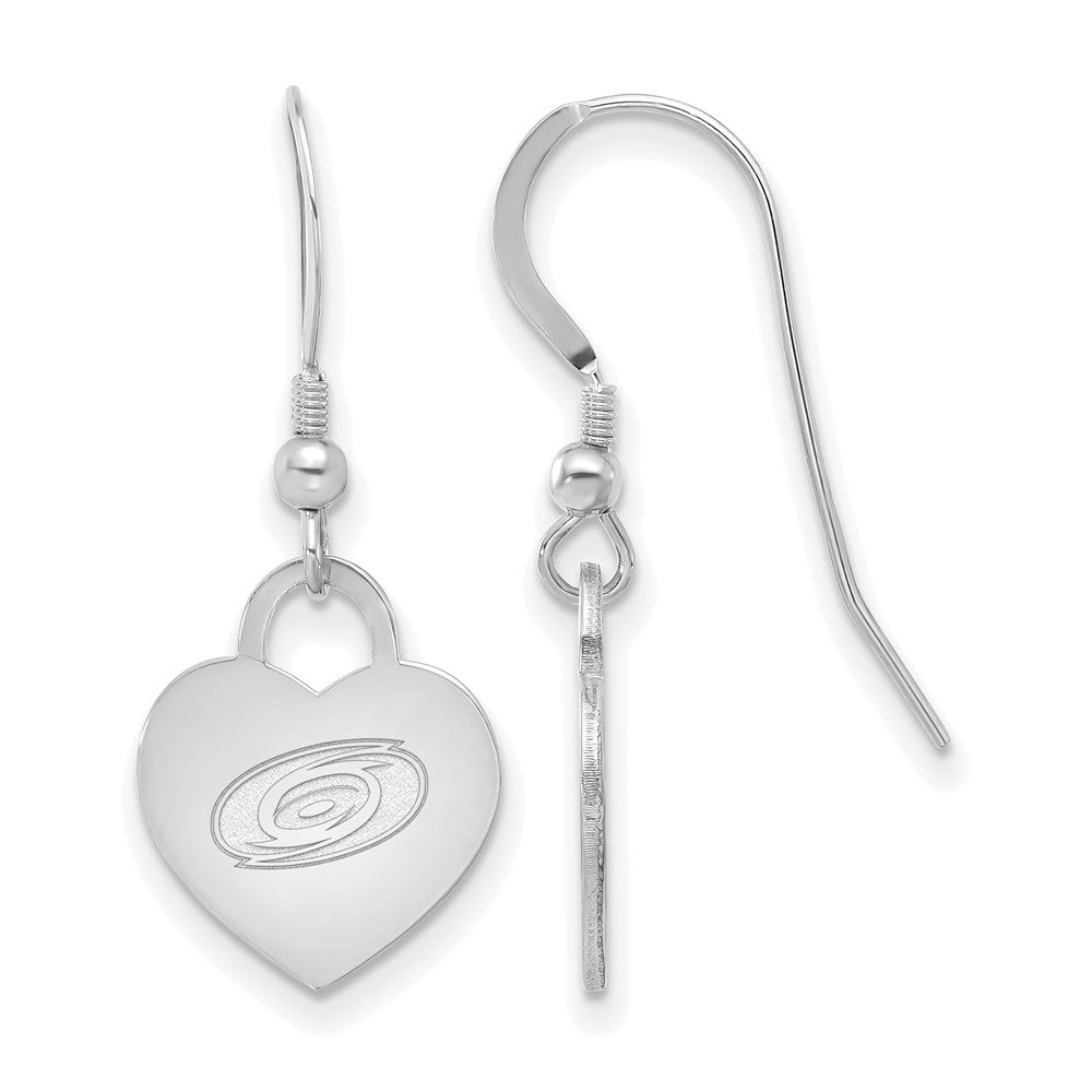 Sterling Silver NHL Carolina Hurricanes Heart Dangle Earrings, Item E19088 by The Black Bow Jewelry Co.