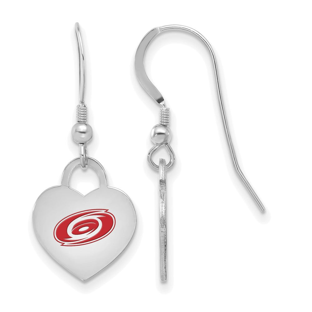 Sterling Silver NHL Carolina Hurricanes Enamel Heart Dangle Earrings, Item E19089 by The Black Bow Jewelry Co.
