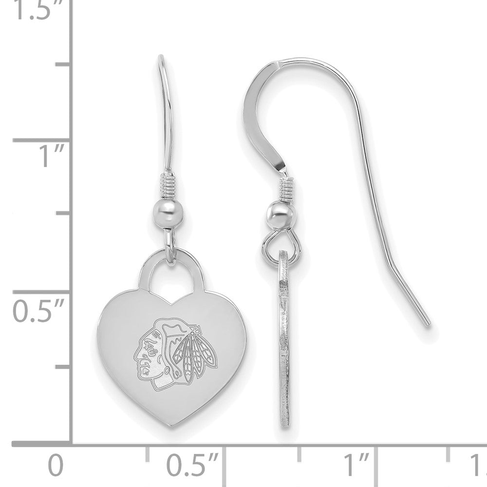 Alternate view of the Sterling Silver NHL Chicago Blackhawks Heart Dangle Earrings by The Black Bow Jewelry Co.