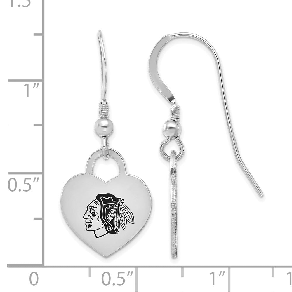 Alternate view of the Sterling Silver NHL Chicago Blackhawks Enamel Heart Dangle Earrings by The Black Bow Jewelry Co.