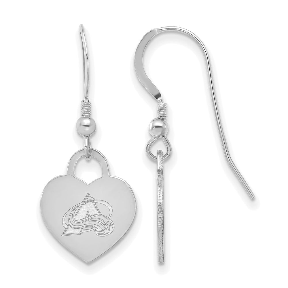 Sterling Silver NHL Colorado Avalanche Heart Dangle Earrings, Item E19092 by The Black Bow Jewelry Co.