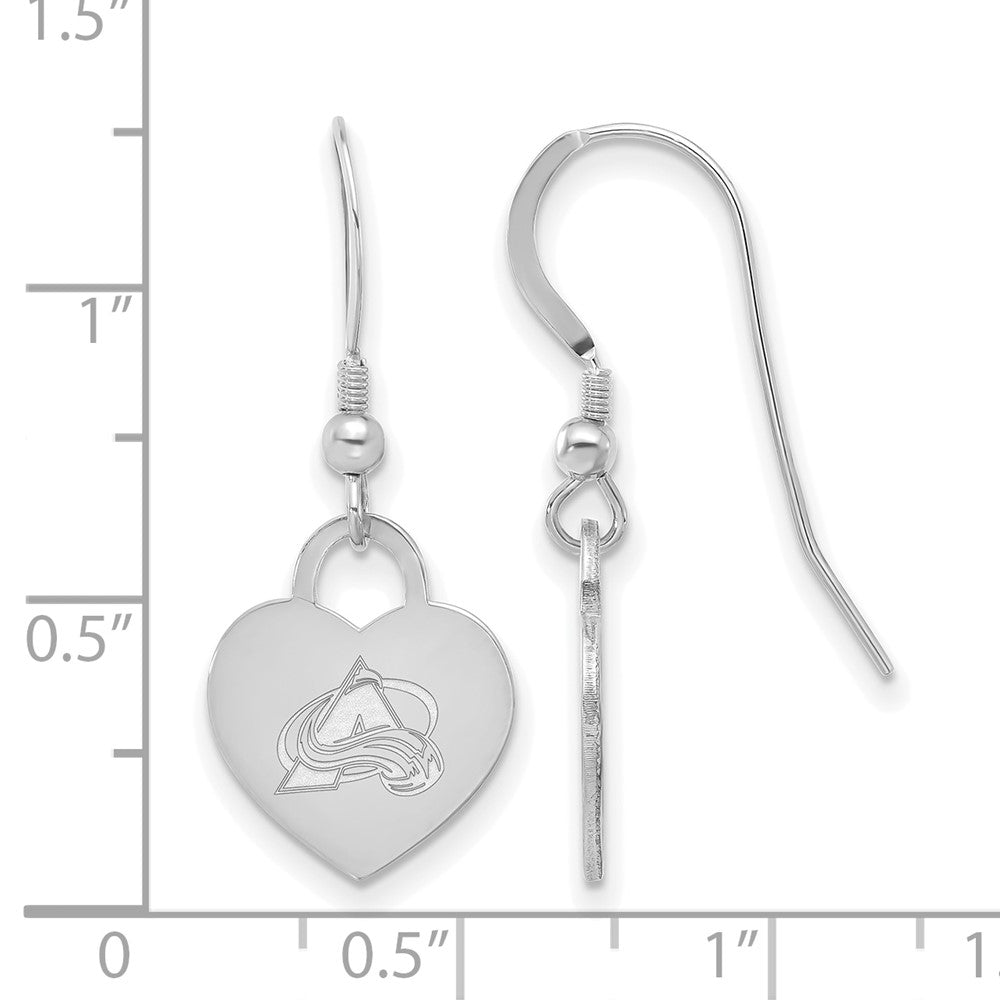 Alternate view of the Sterling Silver NHL Colorado Avalanche Heart Dangle Earrings by The Black Bow Jewelry Co.