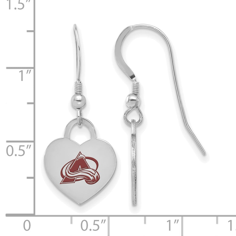 Alternate view of the Sterling Silver NHL Colorado Avalanche Enamel Heart Dangle Earrings by The Black Bow Jewelry Co.