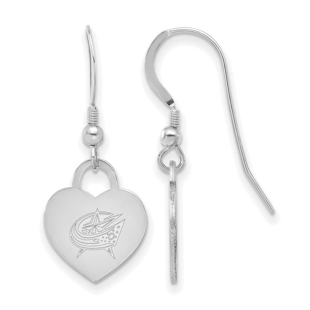 Sterling Silver NHL Columbus Blue Jackets Heart Dangle Earrings, Item E19094 by The Black Bow Jewelry Co.