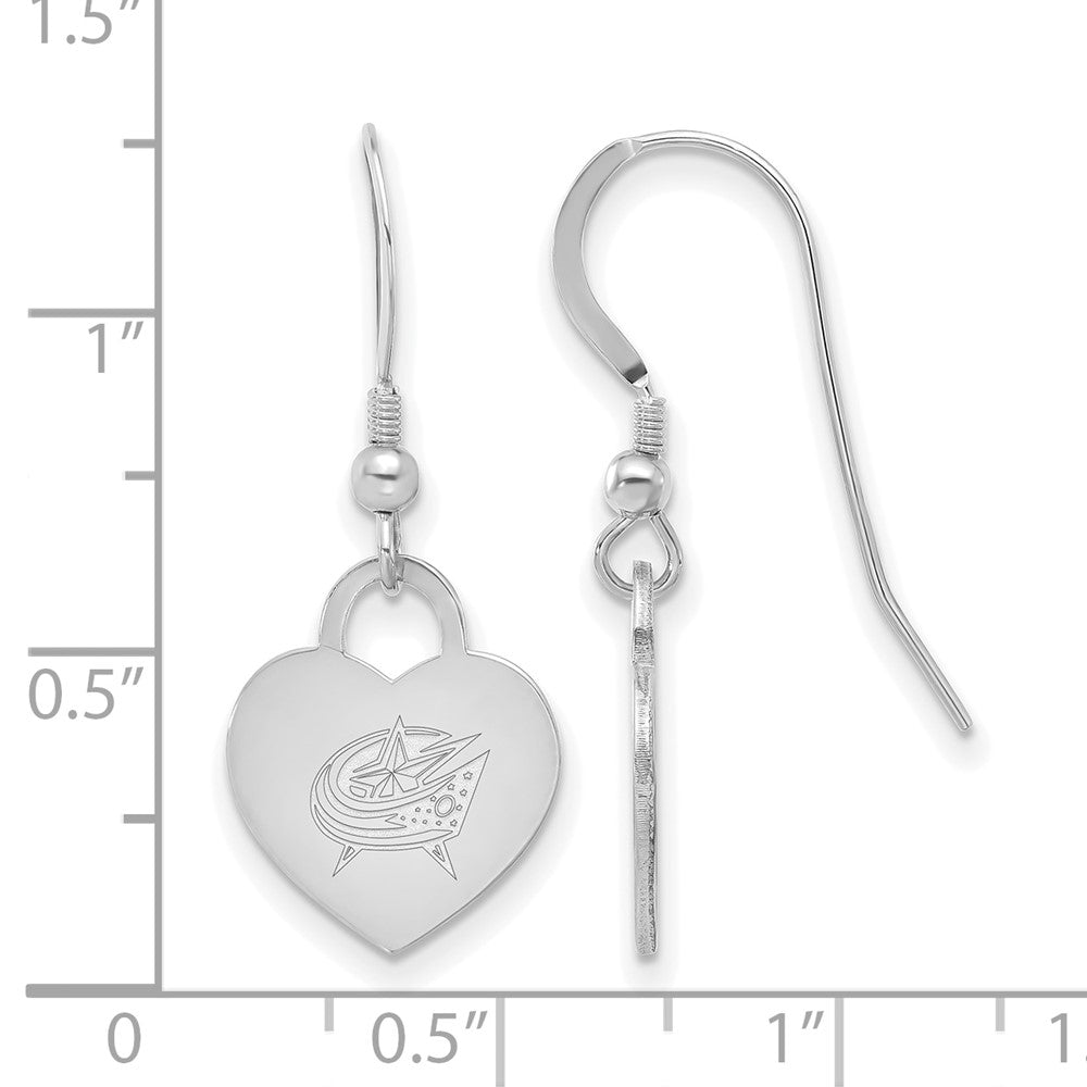 Alternate view of the Sterling Silver NHL Columbus Blue Jackets Heart Dangle Earrings by The Black Bow Jewelry Co.