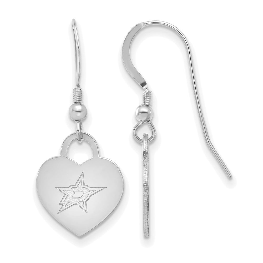 Sterling Silver NHL Dallas Stars Heart Dangle Earrings, Item E19096 by The Black Bow Jewelry Co.