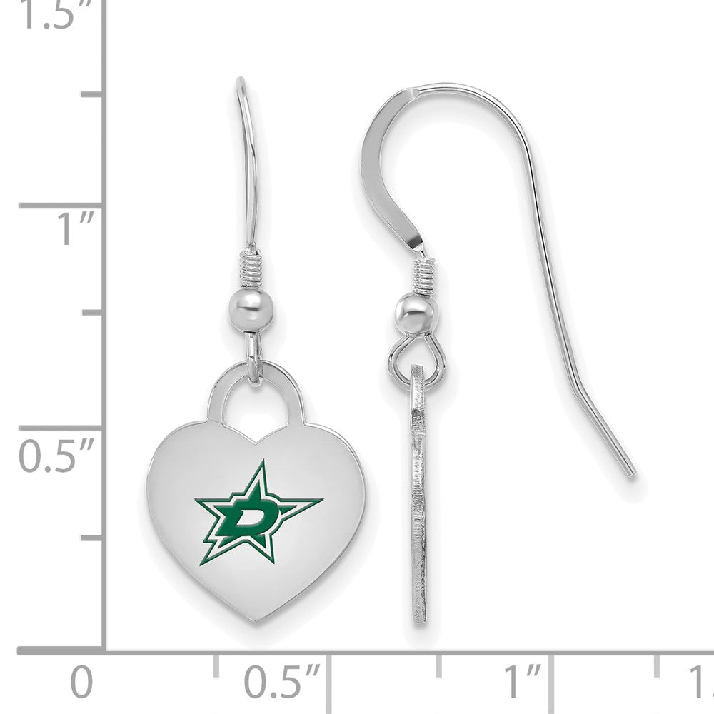 Alternate view of the Sterling Silver NHL Dallas Stars Enamel Heart Dangle Earrings by The Black Bow Jewelry Co.