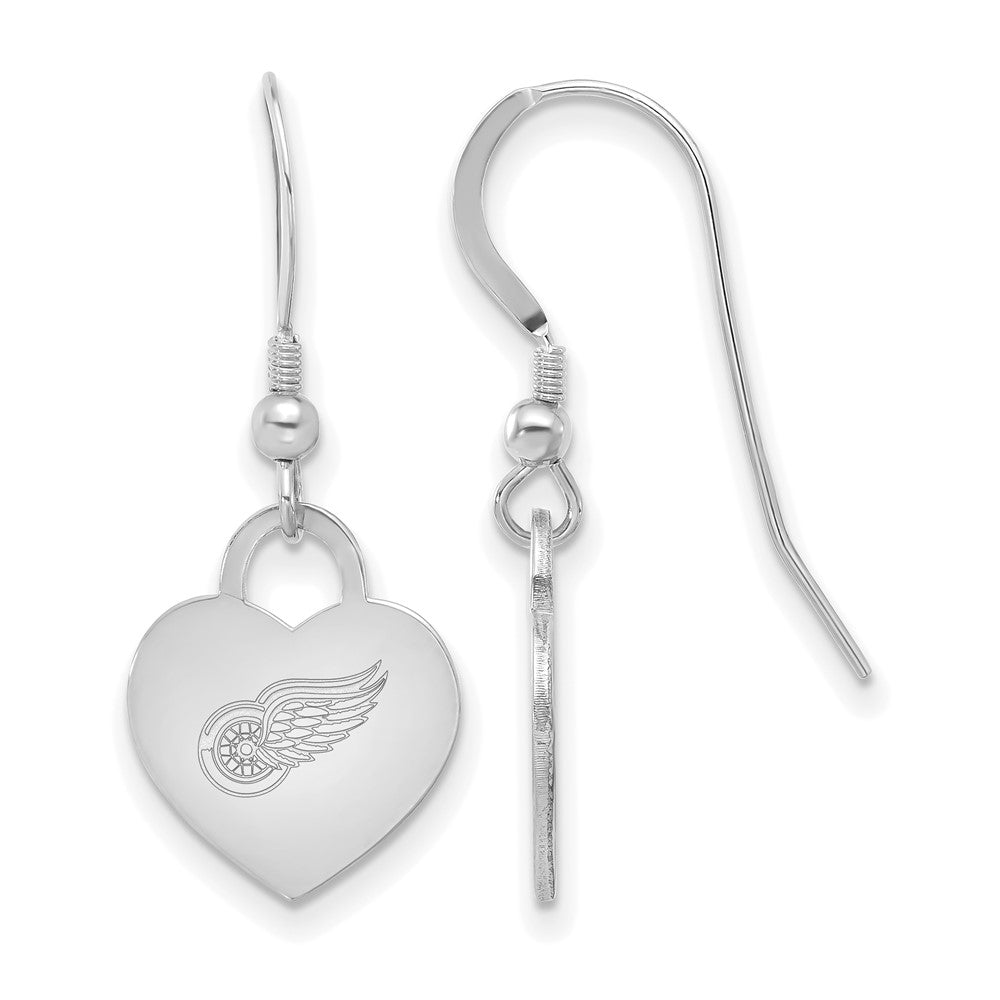 Sterling Silver NHL Detroit Red Wings Heart Dangle Earrings, Item E19098 by The Black Bow Jewelry Co.