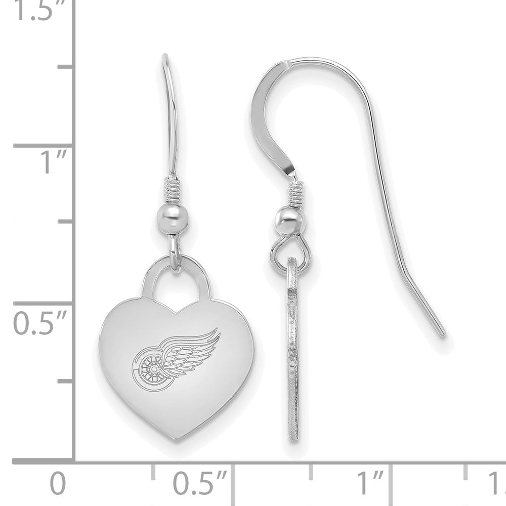 Alternate view of the Sterling Silver NHL Detroit Red Wings Heart Dangle Earrings by The Black Bow Jewelry Co.