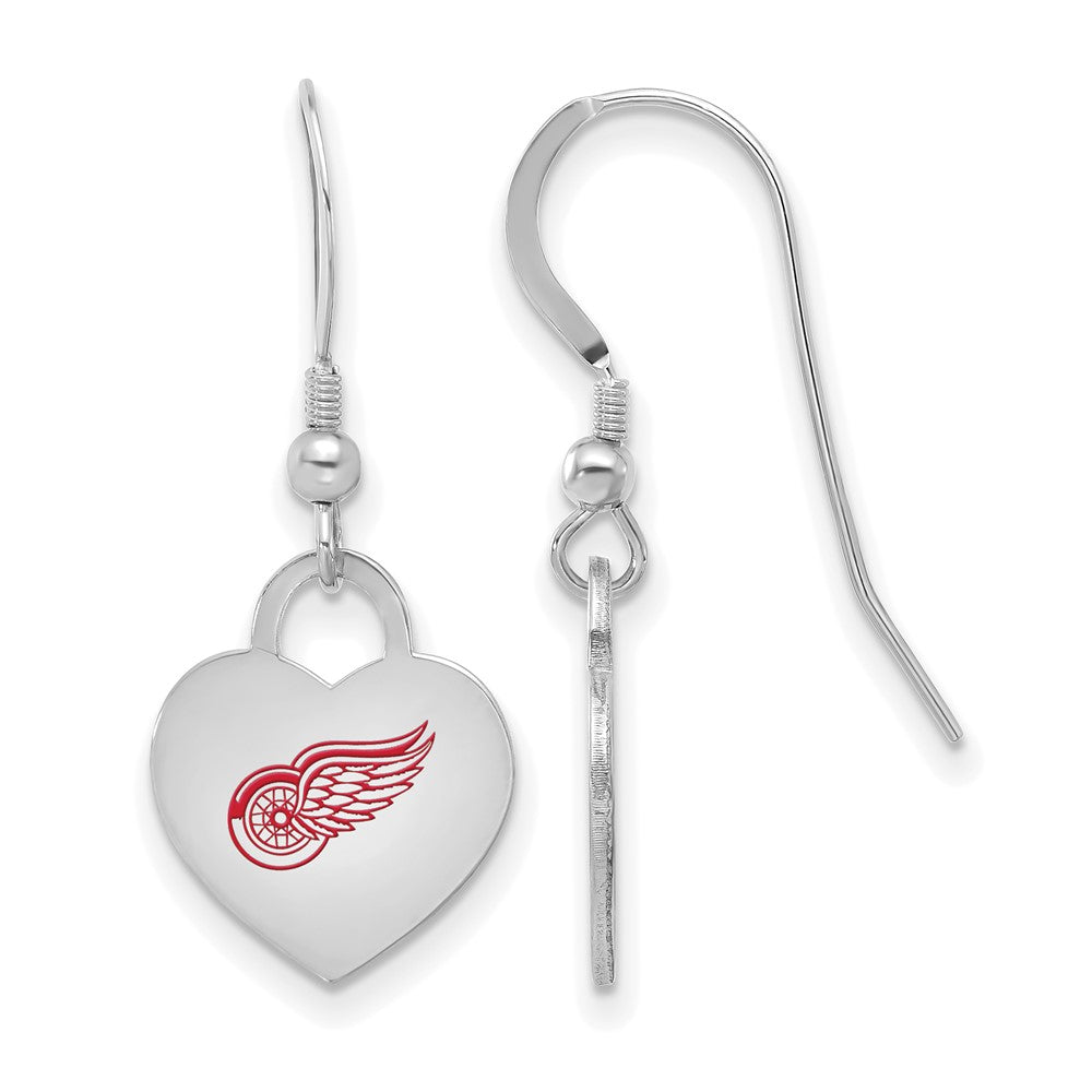 Sterling Silver NHL Detroit Red Wings Enamel Heart Dangle Earrings, Item E19099 by The Black Bow Jewelry Co.