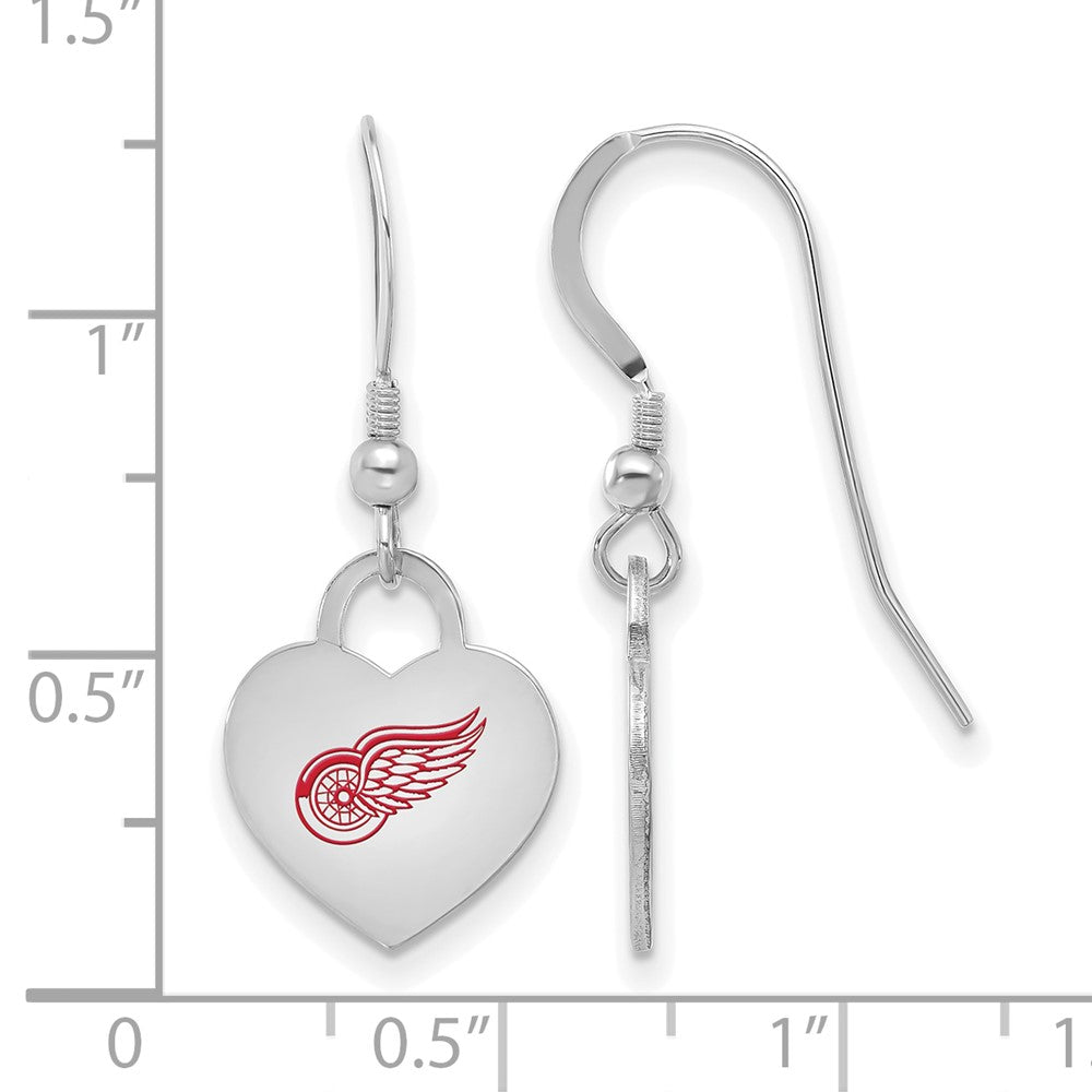 Alternate view of the Sterling Silver NHL Detroit Red Wings Enamel Heart Dangle Earrings by The Black Bow Jewelry Co.