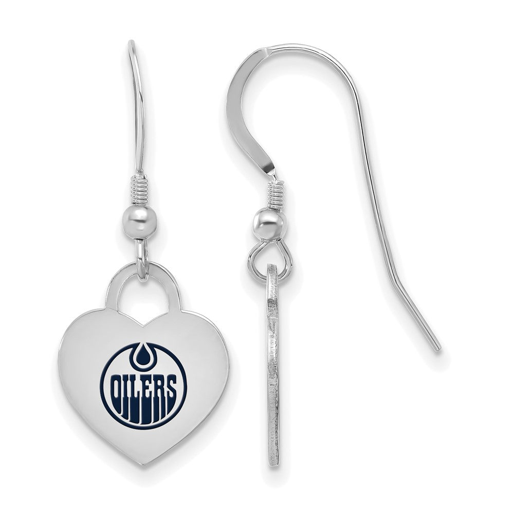 Sterling Silver NHL Edmonton Oilers Enamel Heart Dangle Earrings, Item E19101 by The Black Bow Jewelry Co.
