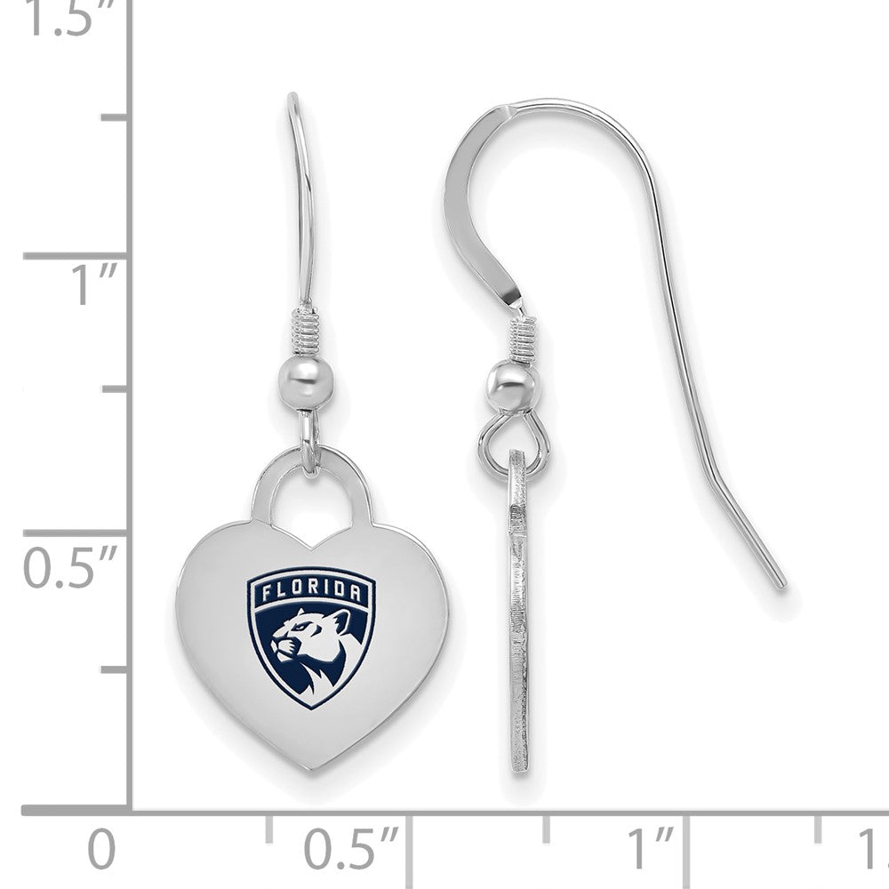 Alternate view of the Sterling Silver NHL Florida Panthers Enamel Heart Dangle Earrings by The Black Bow Jewelry Co.