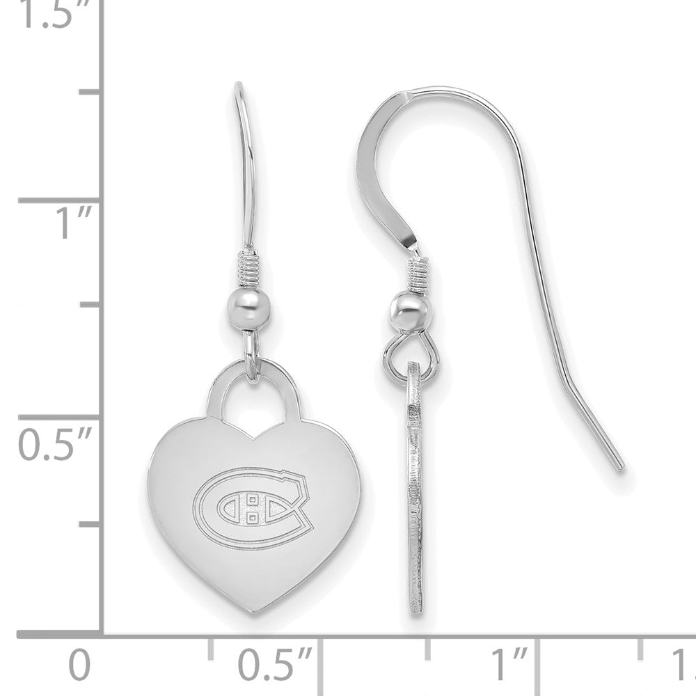 Alternate view of the Sterling Silver NHL Montreal Canadiens Heart Dangle Earrings by The Black Bow Jewelry Co.