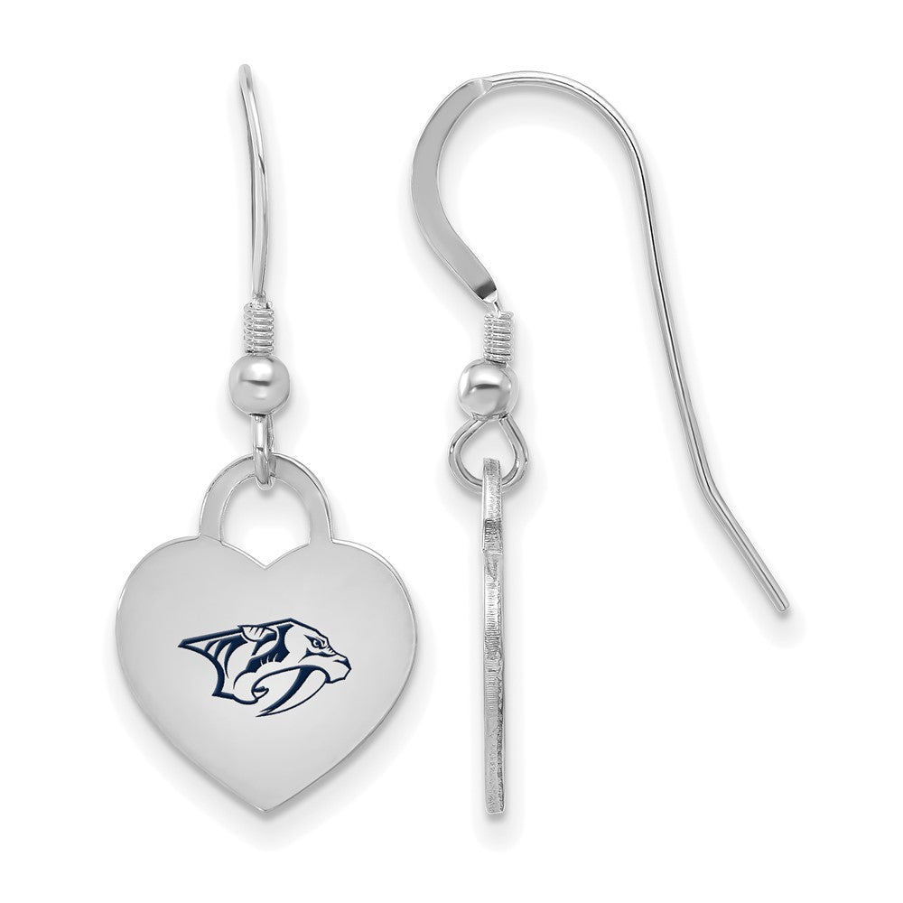 Sterling Silver NHL Nashville Predators Enamel Heart Dangle Earrings, Item E19109 by The Black Bow Jewelry Co.