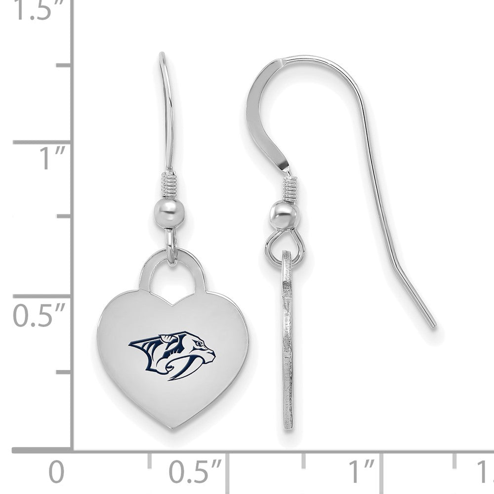 Alternate view of the Sterling Silver NHL Nashville Predators Enamel Heart Dangle Earrings by The Black Bow Jewelry Co.