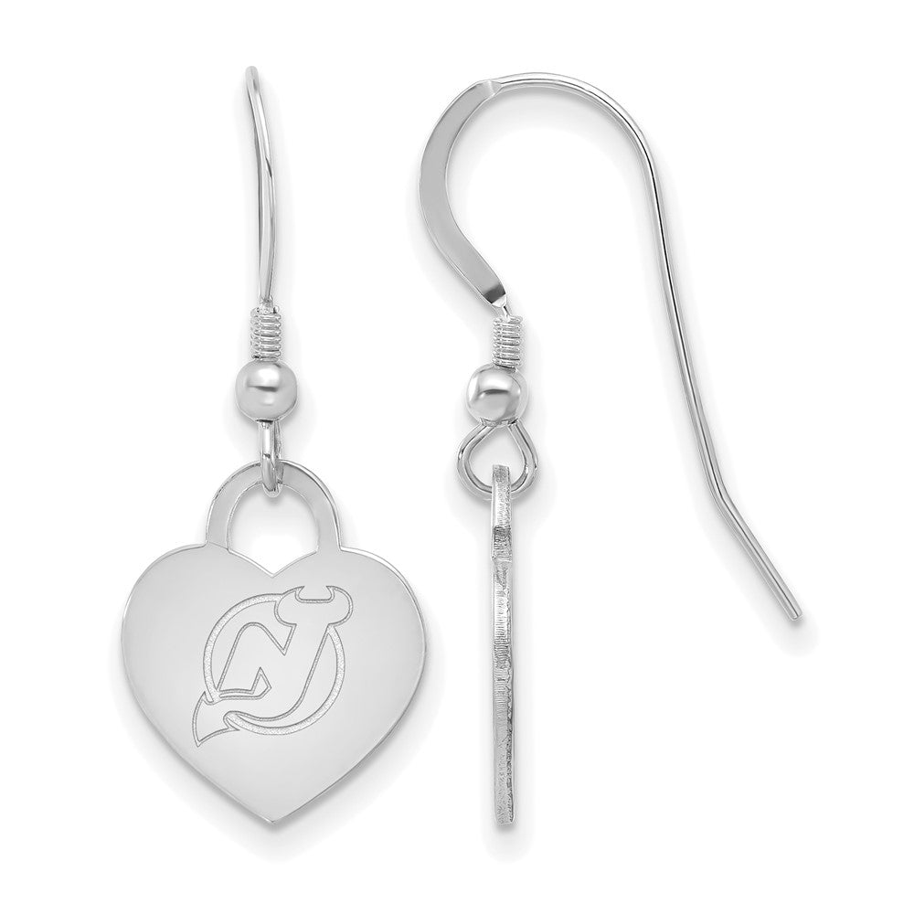 Sterling Silver NHL New Jersey Devils Heart Dangle Earrings, Item E19110 by The Black Bow Jewelry Co.