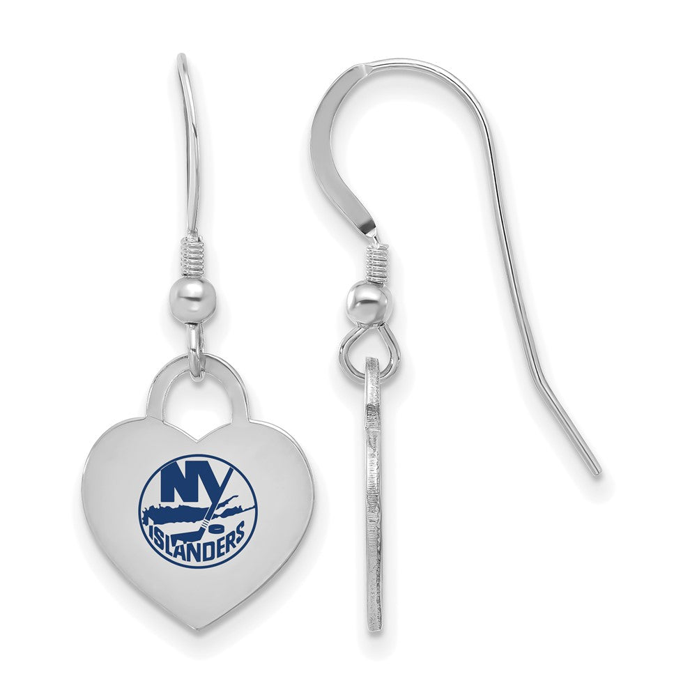 Sterling Silver NHL New York Islanders Enamel Heart Dangle Earrings, Item E19113 by The Black Bow Jewelry Co.