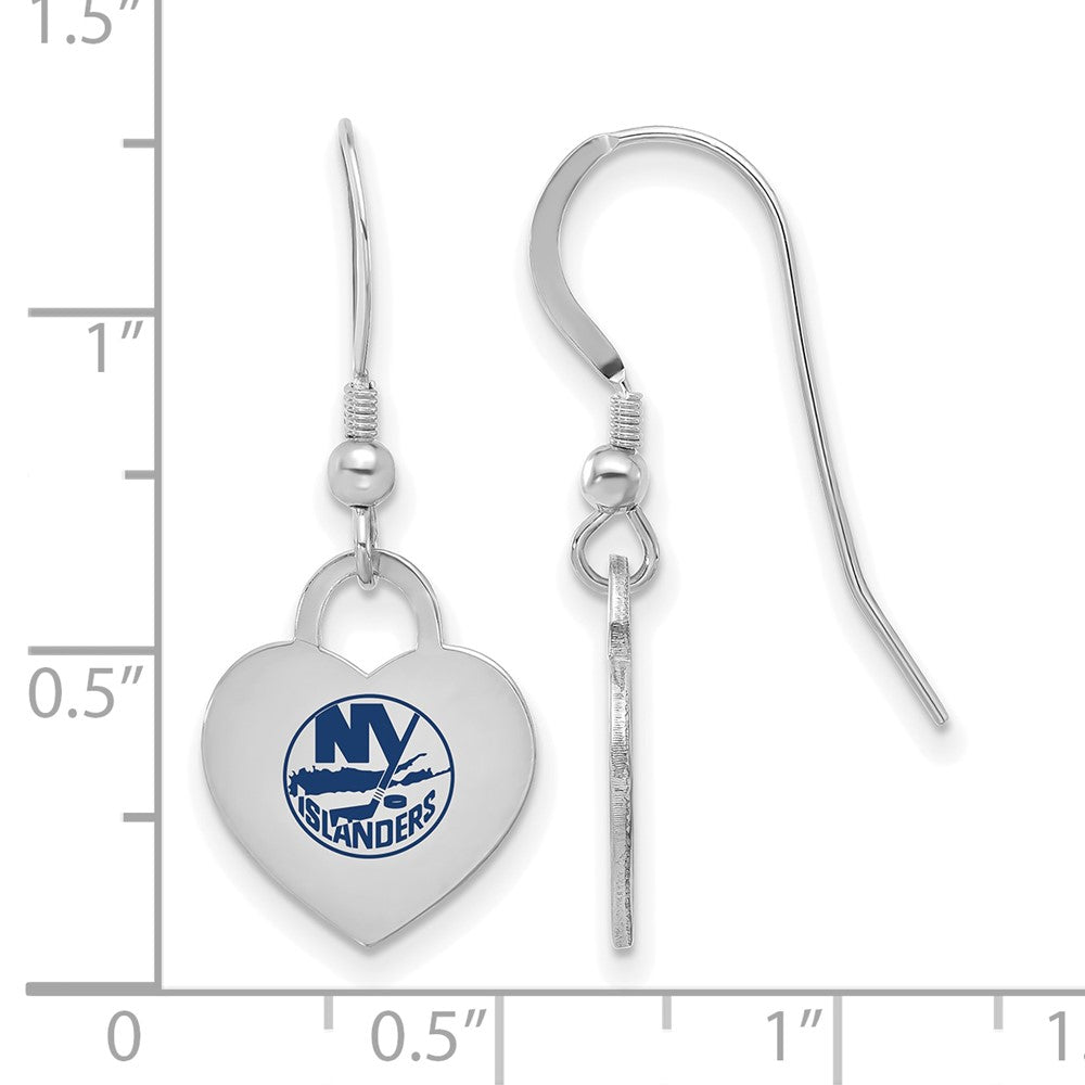 Alternate view of the Sterling Silver NHL New York Islanders Enamel Heart Dangle Earrings by The Black Bow Jewelry Co.