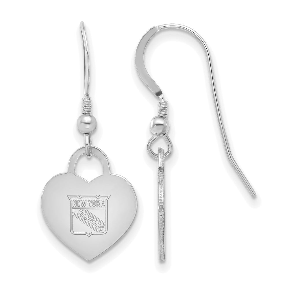 Sterling Silver NHL New York Rangers Heart Dangle Earrings, Item E19114 by The Black Bow Jewelry Co.