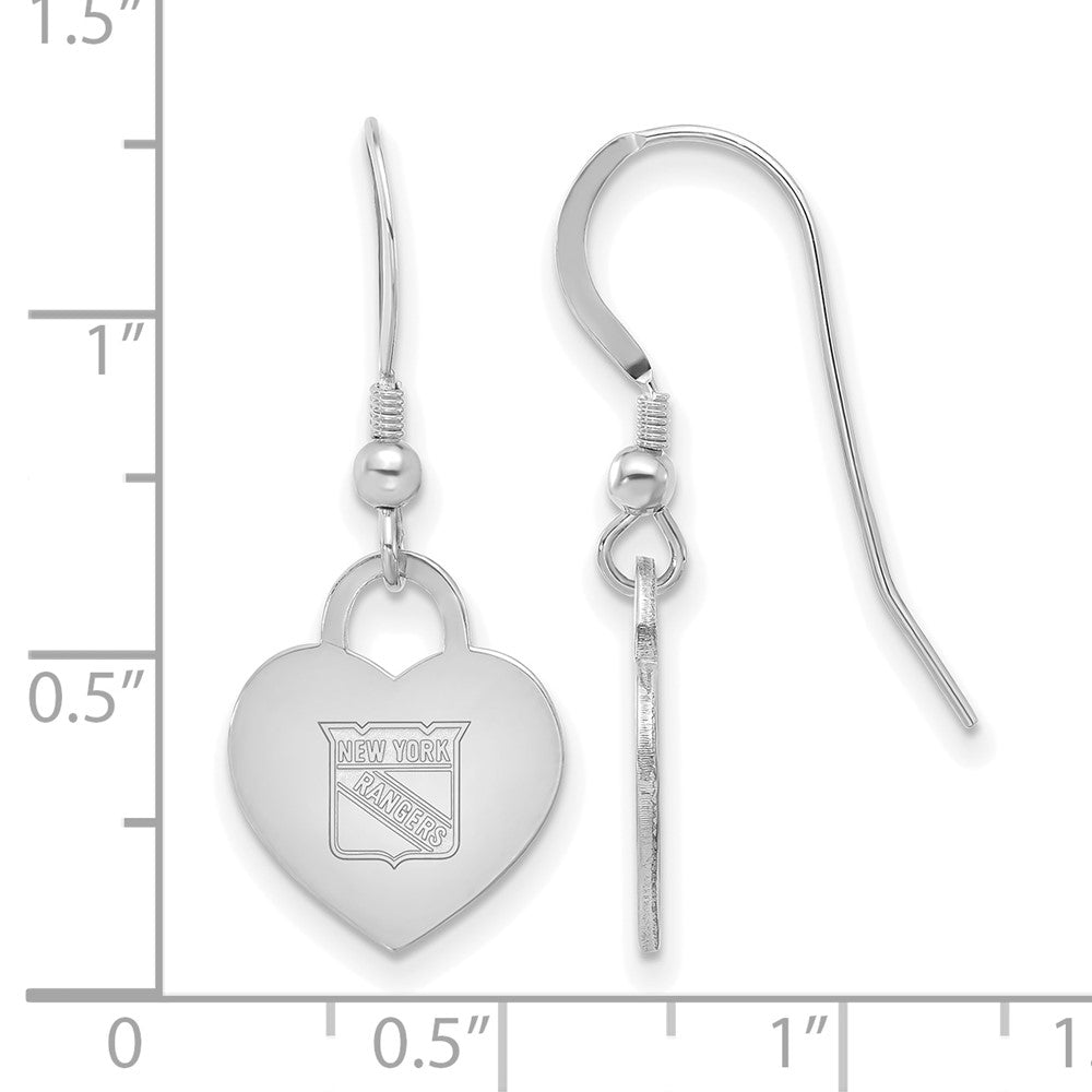 Alternate view of the Sterling Silver NHL New York Rangers Heart Dangle Earrings by The Black Bow Jewelry Co.