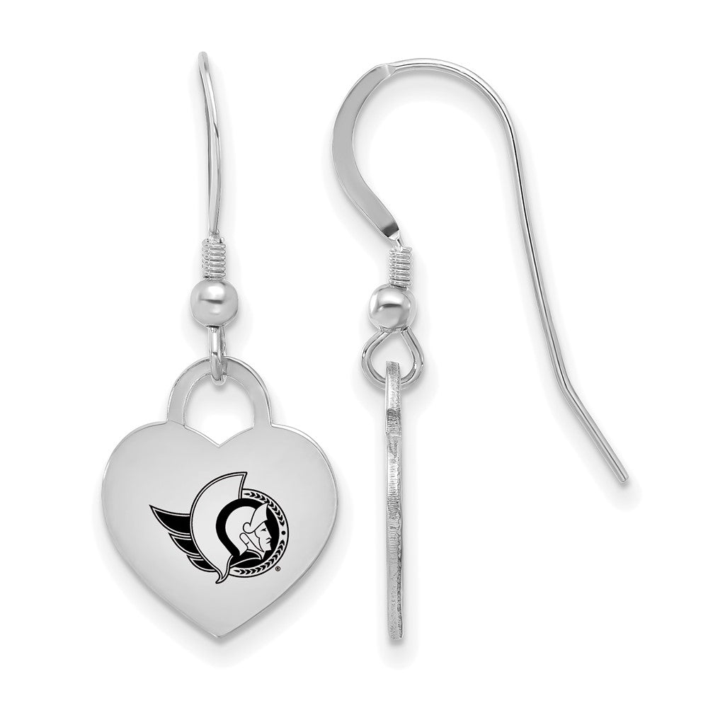 Sterling Silver NHL Ottawa Senators Enamel Heart Dangle Earrings, Item E19117 by The Black Bow Jewelry Co.