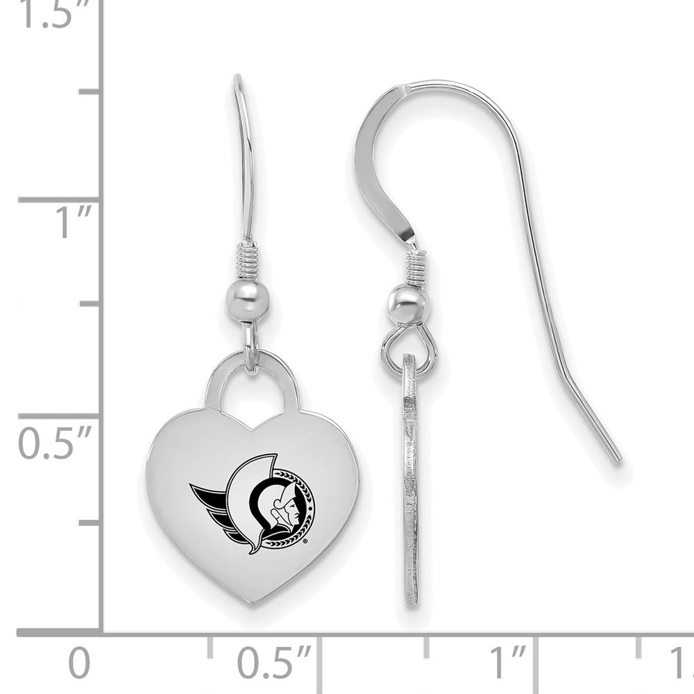 Alternate view of the Sterling Silver NHL Ottawa Senators Enamel Heart Dangle Earrings by The Black Bow Jewelry Co.