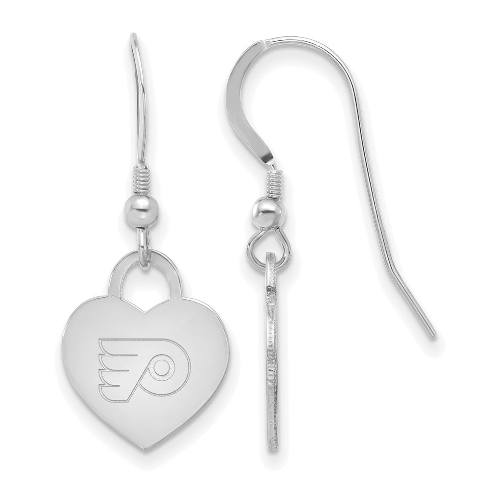Sterling Silver NHL Philadelphia Flyers Heart Dangle Earrings, Item E19118 by The Black Bow Jewelry Co.