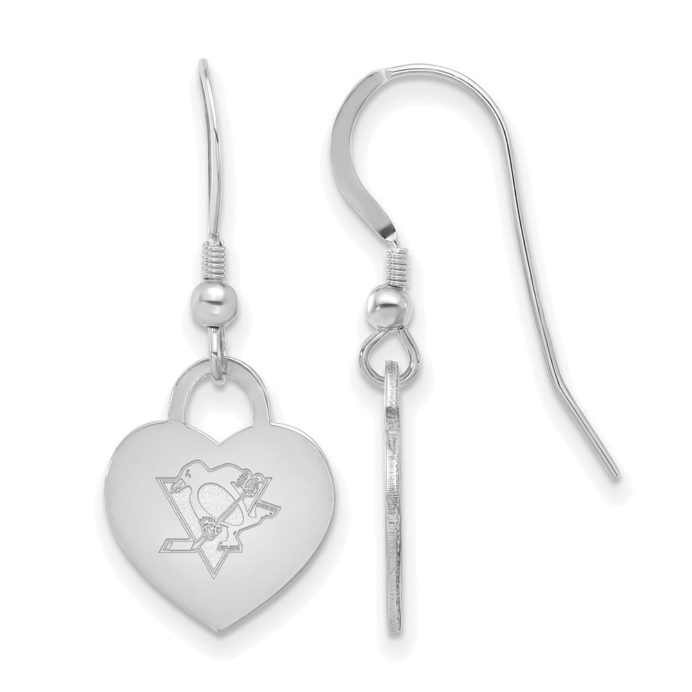 Sterling Silver NHL Pittsburgh Penguins Heart Dangle Earrings, Item E19120 by The Black Bow Jewelry Co.