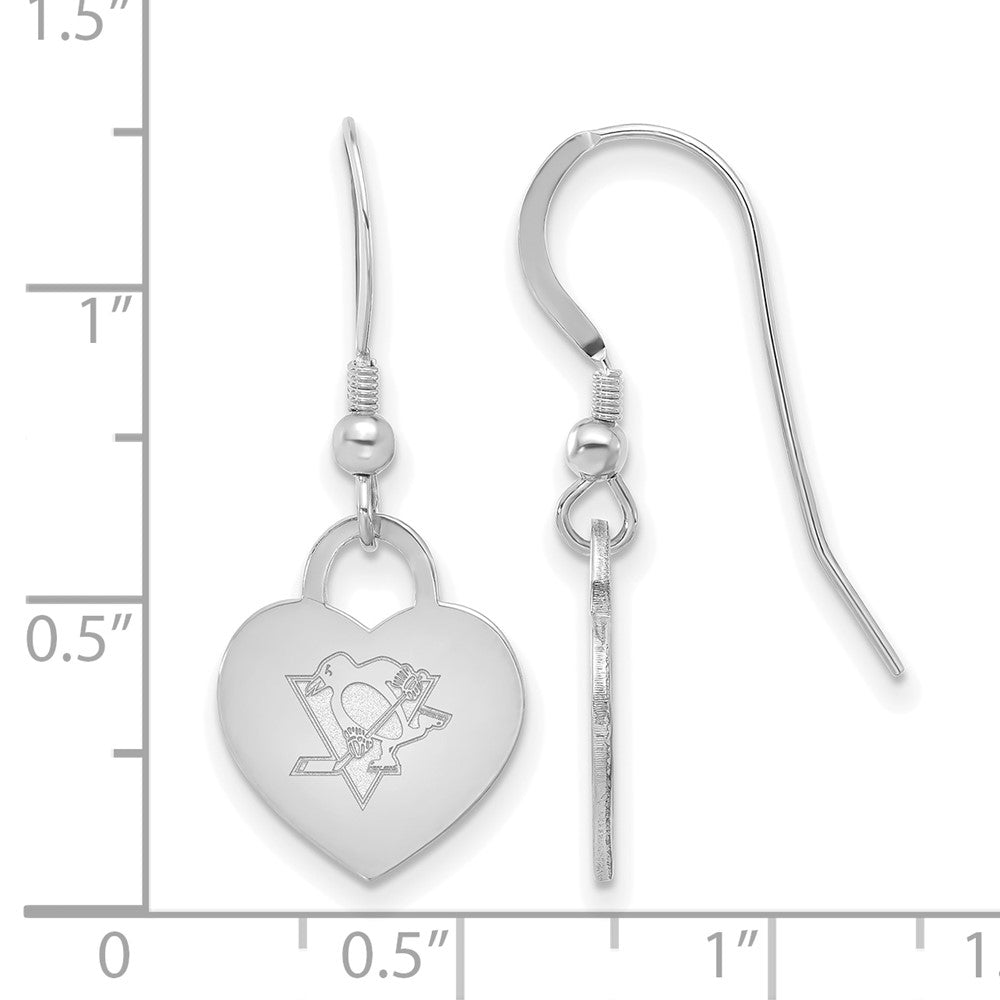 Alternate view of the Sterling Silver NHL Pittsburgh Penguins Heart Dangle Earrings by The Black Bow Jewelry Co.