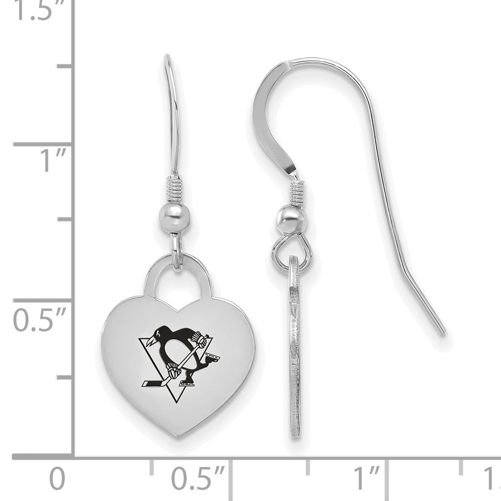 Alternate view of the Sterling Silver NHL Pittsburgh Penguins Enamel Heart Dangle Earrings by The Black Bow Jewelry Co.