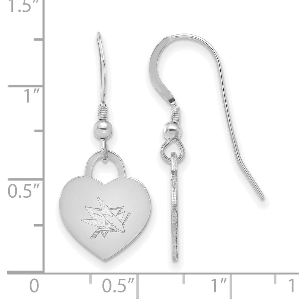 Alternate view of the Sterling Silver NHL San Jose Sharks Heart Dangle Earrings by The Black Bow Jewelry Co.