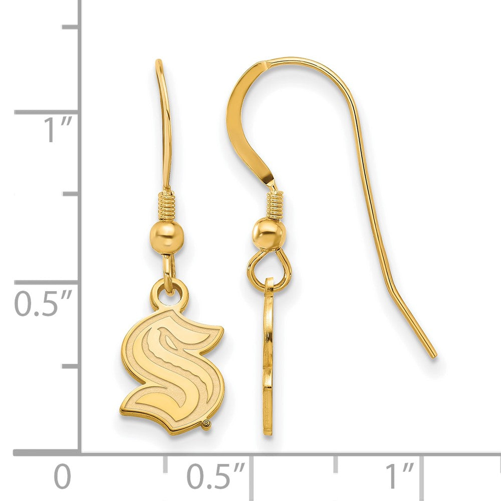 Alternate view of the 14K Gold Plated Silver NHL Seattle Kraken XS (Tiny) Dangle Earrings by The Black Bow Jewelry Co.