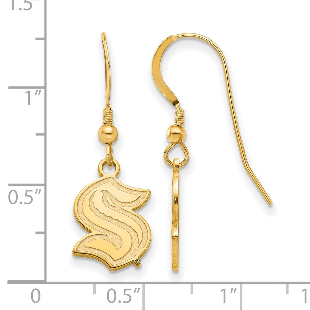 Alternate view of the 14K Gold Plated Silver NHL Seattle Kraken Small Dangle Earring by The Black Bow Jewelry Co.