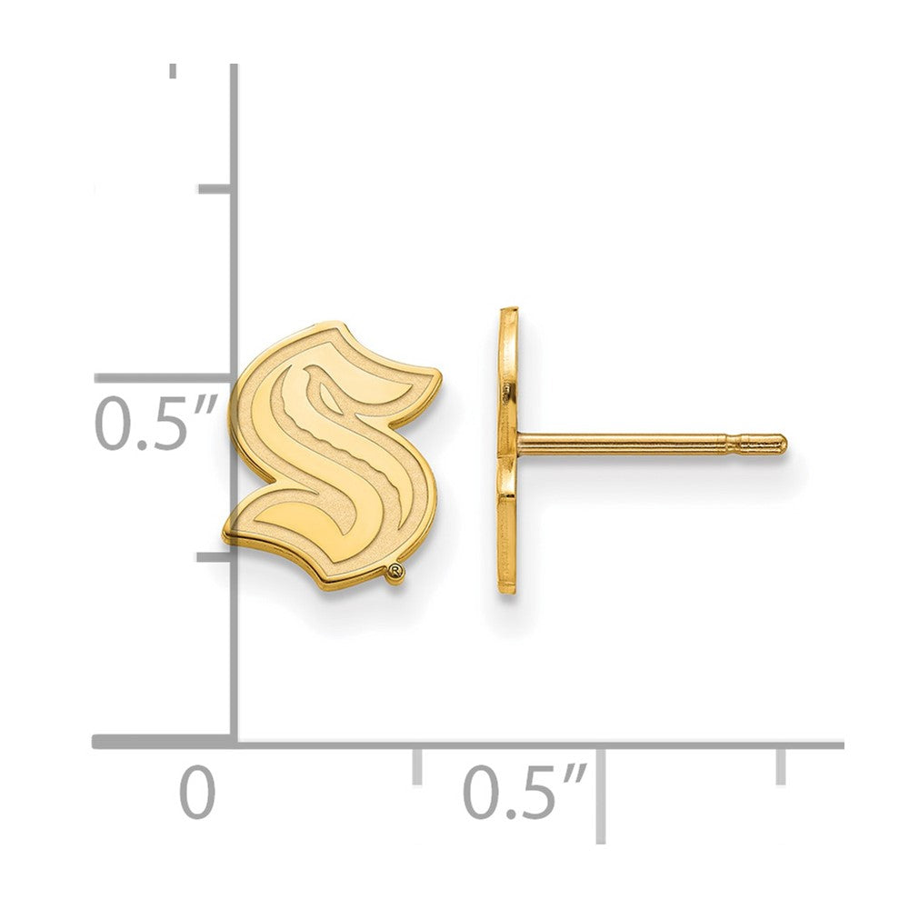 Alternate view of the 14K Gold Plated Silver NHL Seattle Kraken XS (Tiny) Post Earrings by The Black Bow Jewelry Co.