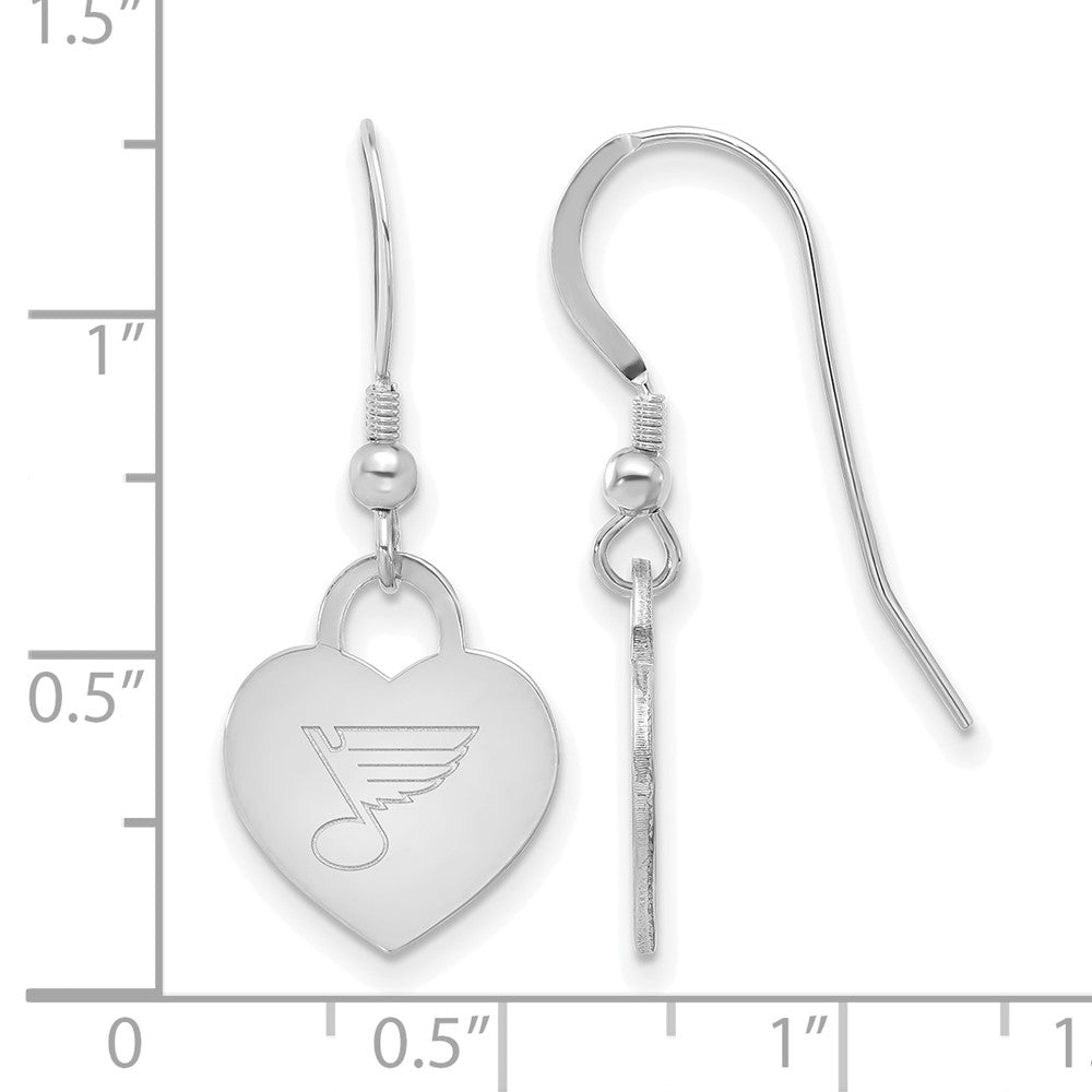 Alternate view of the Sterling Silver NHL St Louis Blues Heart Dangle Earrings by The Black Bow Jewelry Co.