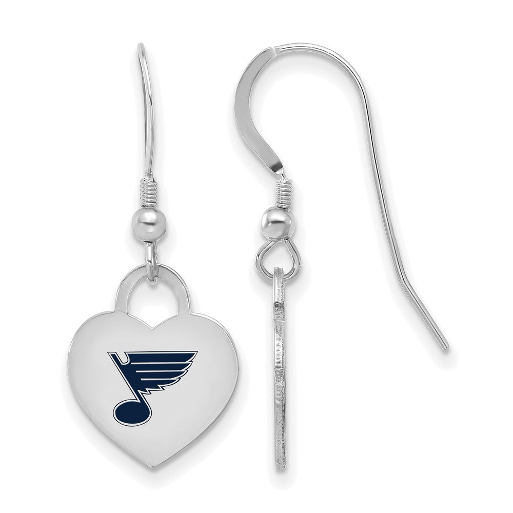 Sterling Silver NHL St Louis Blues Enamel Heart Dangle Earrings, Item E19137 by The Black Bow Jewelry Co.