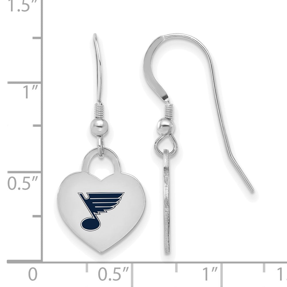 Alternate view of the Sterling Silver NHL St Louis Blues Enamel Heart Dangle Earrings by The Black Bow Jewelry Co.