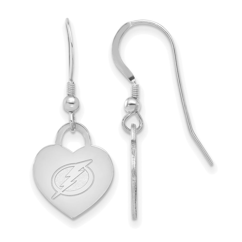 Sterling Silver NHL Tampa Bay Lightning Heart Dangle Earrings, Item E19138 by The Black Bow Jewelry Co.