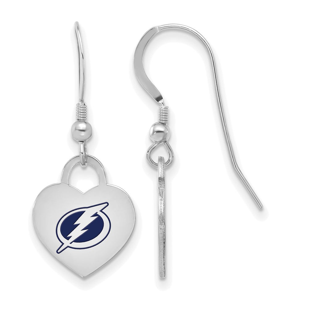 Sterling Silver NHL Tampa Bay Lightning Enamel Heart Dangle Earrings, Item E19139 by The Black Bow Jewelry Co.