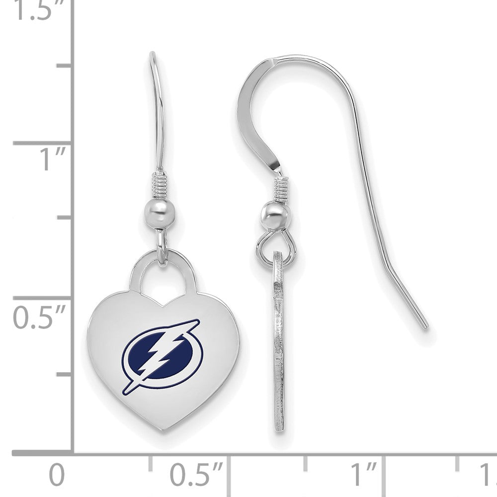Alternate view of the Sterling Silver NHL Tampa Bay Lightning Enamel Heart Dangle Earrings by The Black Bow Jewelry Co.