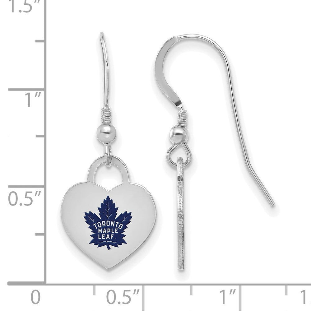 Alternate view of the Sterling Silver NHL Toronto Maple Leafs Enamel Heart Dangle Earrings by The Black Bow Jewelry Co.