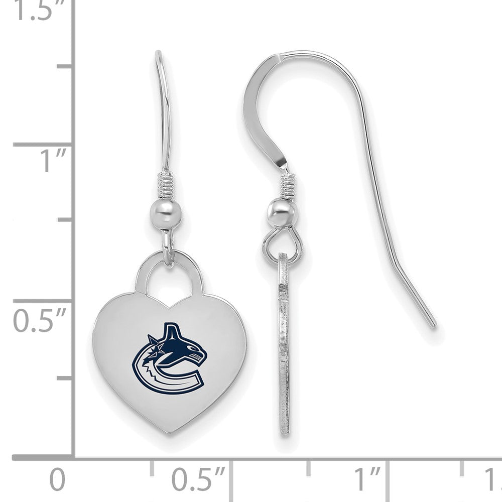 Alternate view of the Sterling Silver NHL Vancouver Canucks Enamel Heart Dangle Earrings by The Black Bow Jewelry Co.