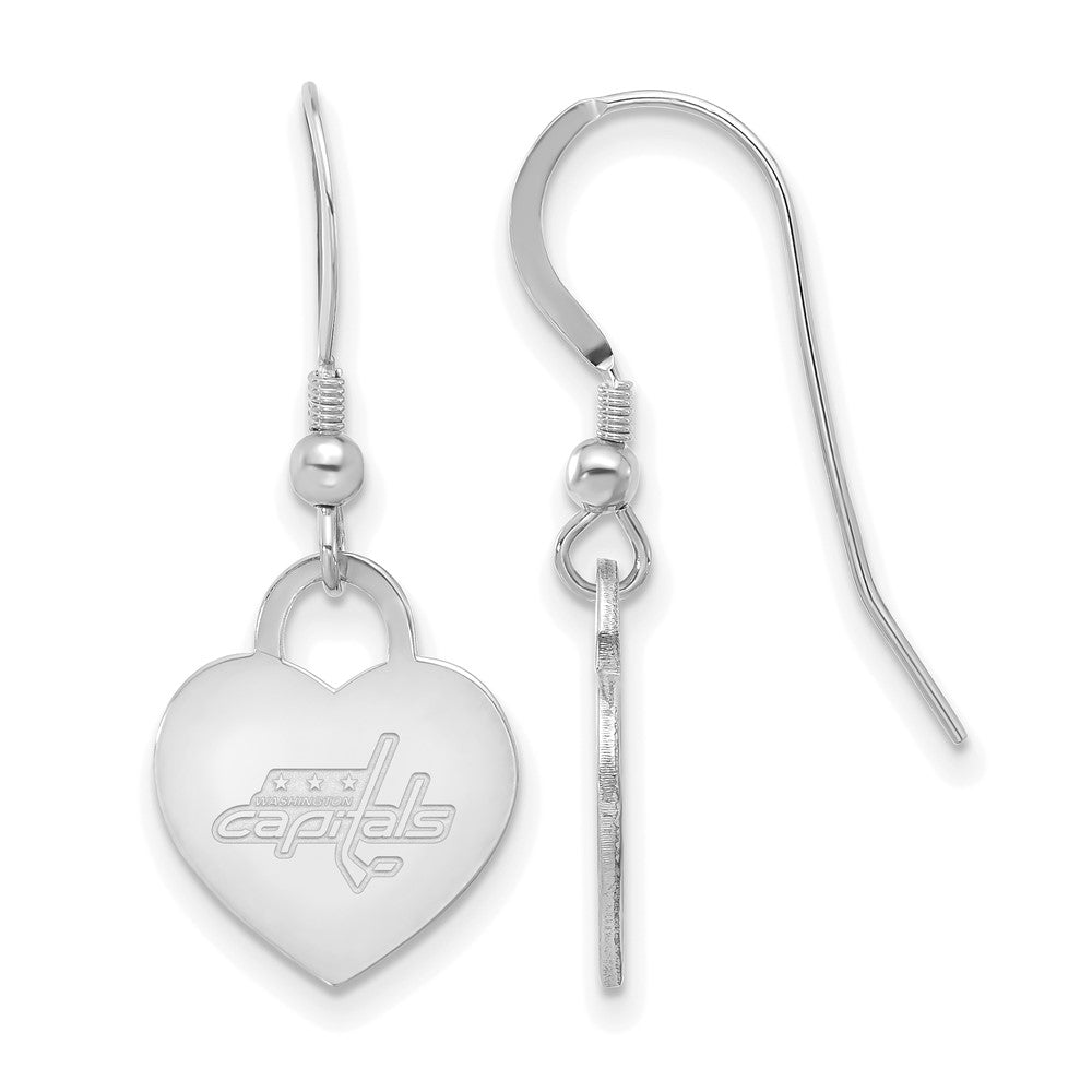 Sterling Silver NHL Washington Capitals Heart Dangle Earrings, Item E19146 by The Black Bow Jewelry Co.