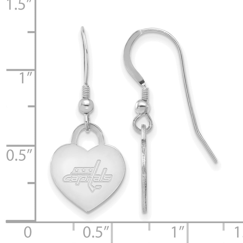 Alternate view of the Sterling Silver NHL Washington Capitals Heart Dangle Earrings by The Black Bow Jewelry Co.